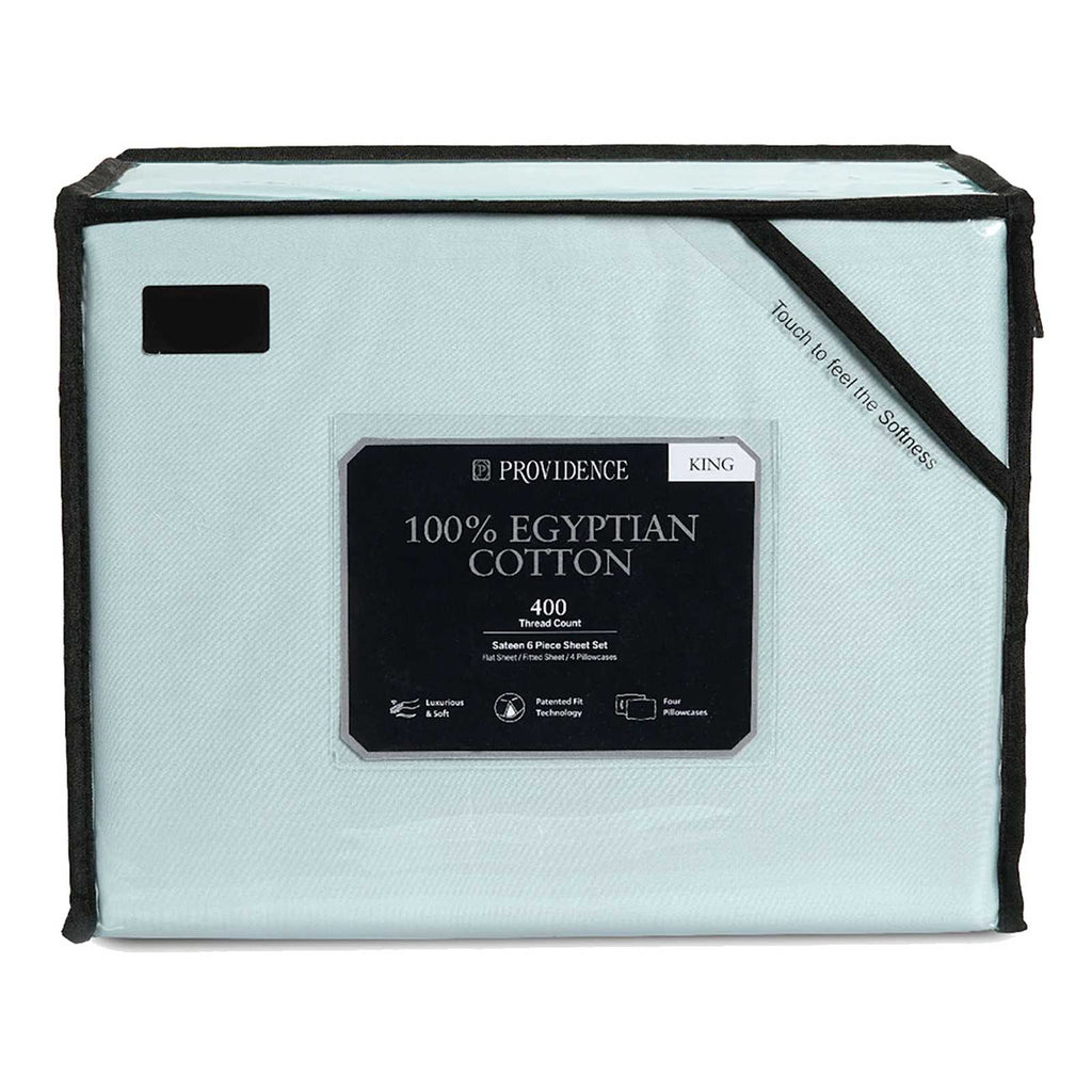 6-Piece Light Blue 100% Egyptian Cotton Sateen Sheet Set