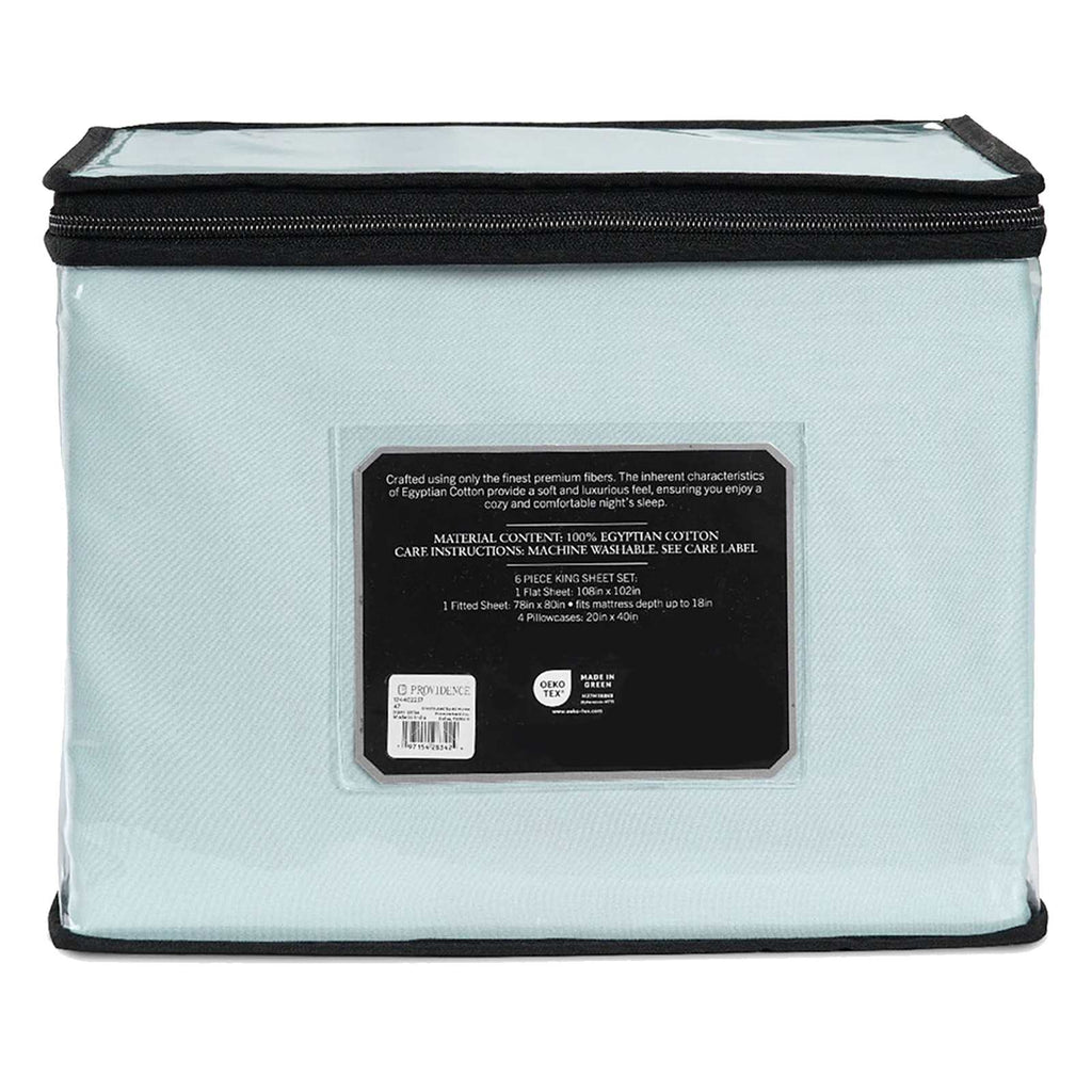6-Piece Light Blue 100% Egyptian Cotton Sateen Sheet Set