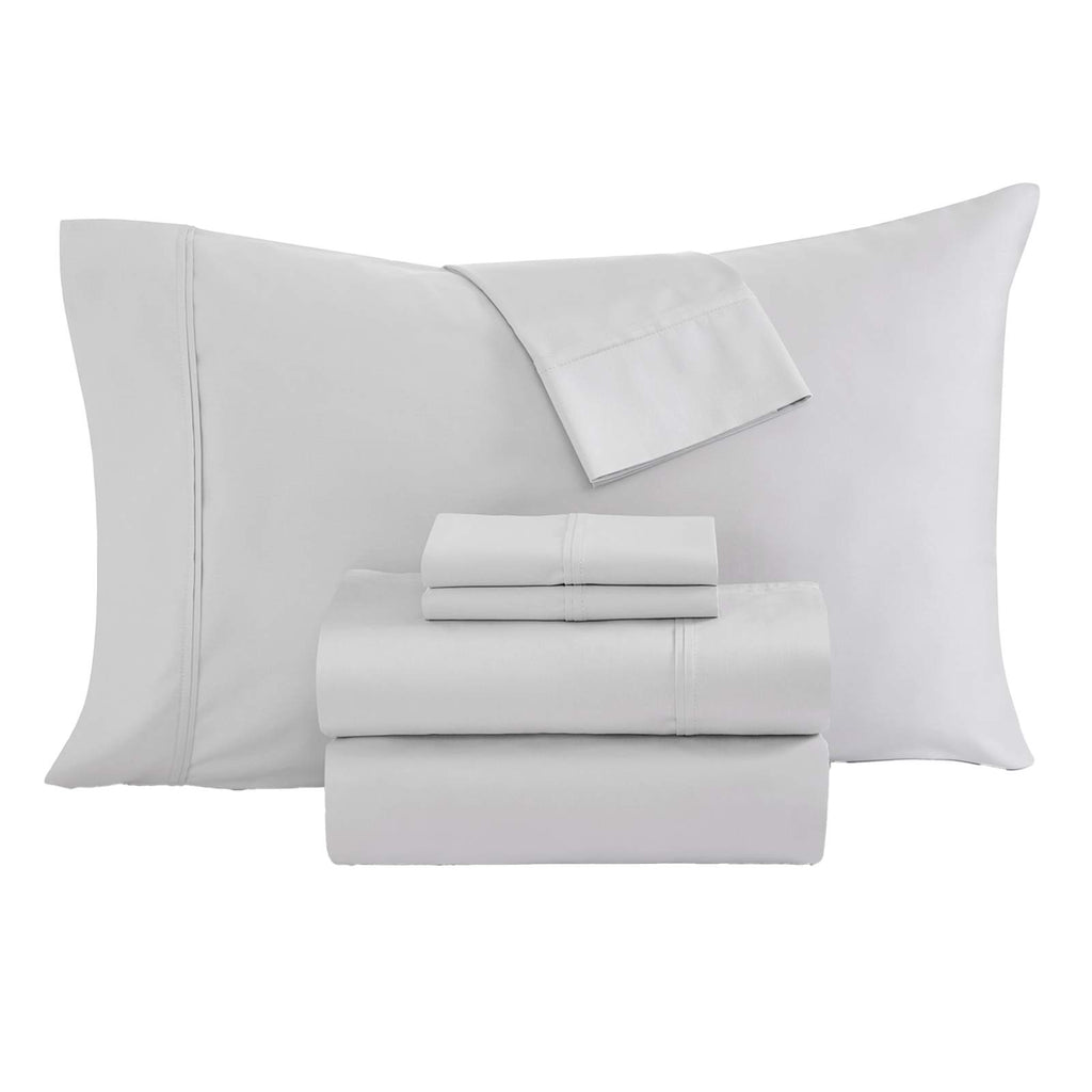 6-Piece Light Grey 100% Egyptian Cotton Sateen Sheet Set