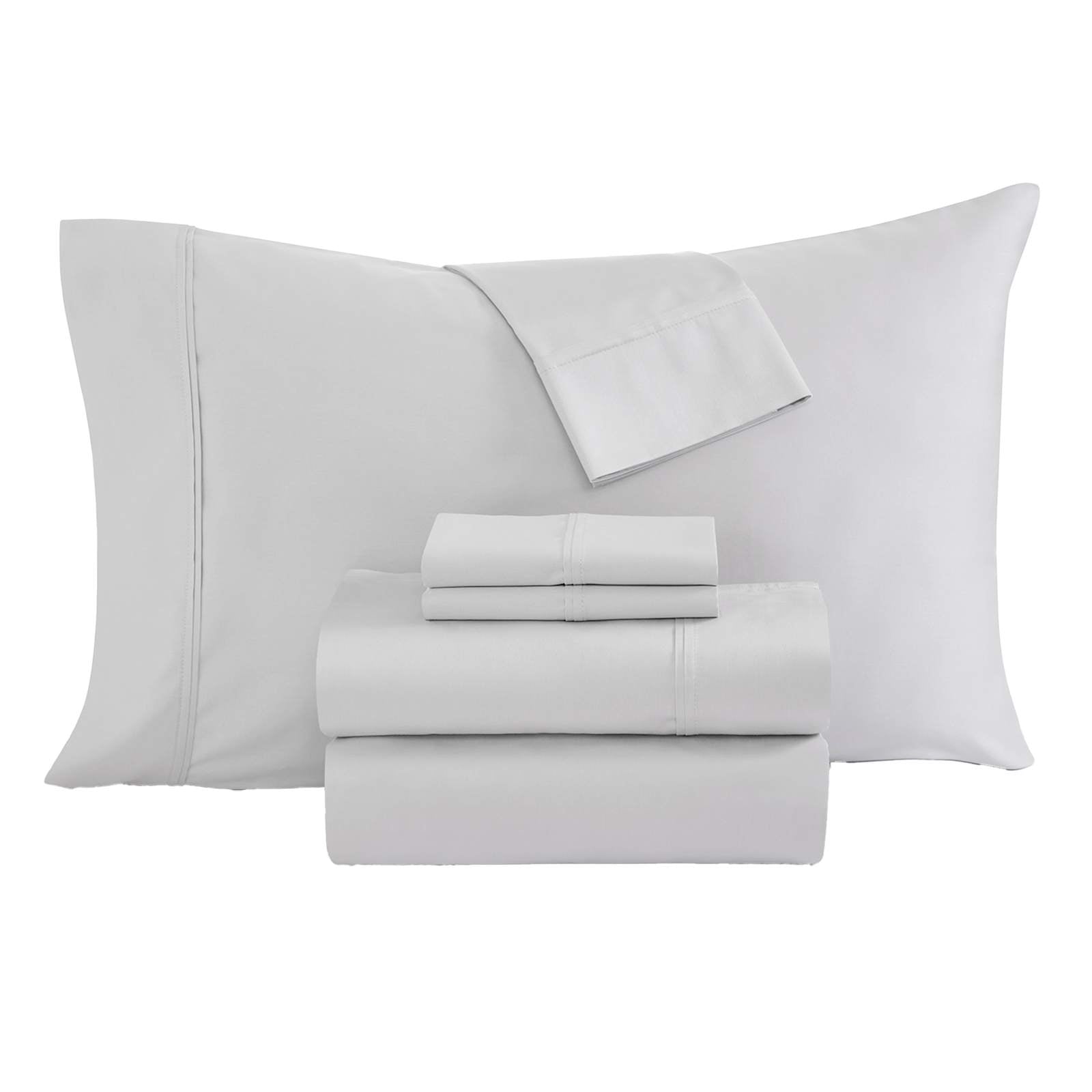 6-Piece Light Grey 100% Egyptian Cotton Sateen Sheet Set