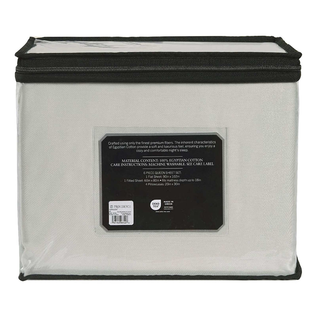 6-Piece Light Grey 100% Egyptian Cotton Sateen Sheet Set