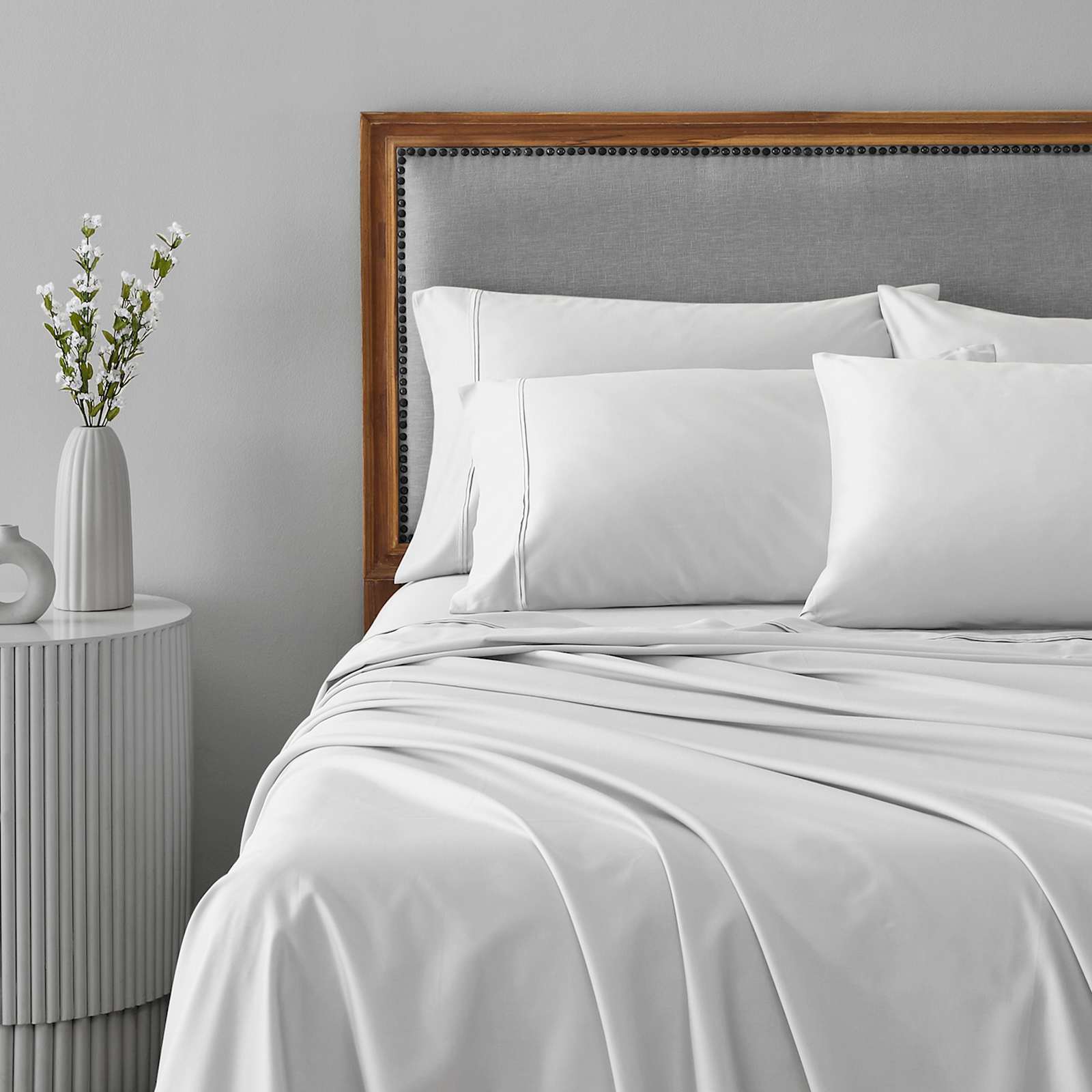 6-Piece Light Grey 100% Egyptian Cotton Sateen Sheet Set