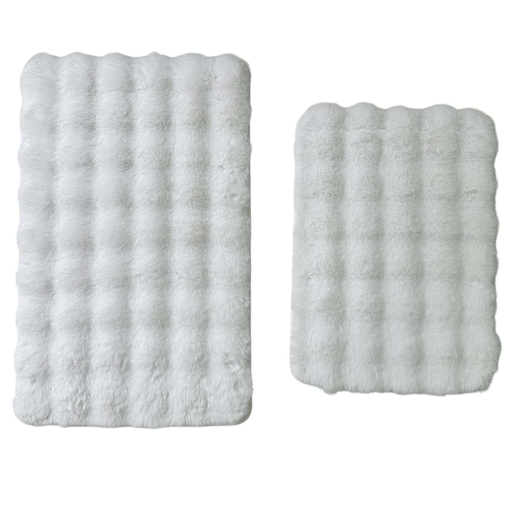 2-Piece White Bubble Faux Fur Rug Set