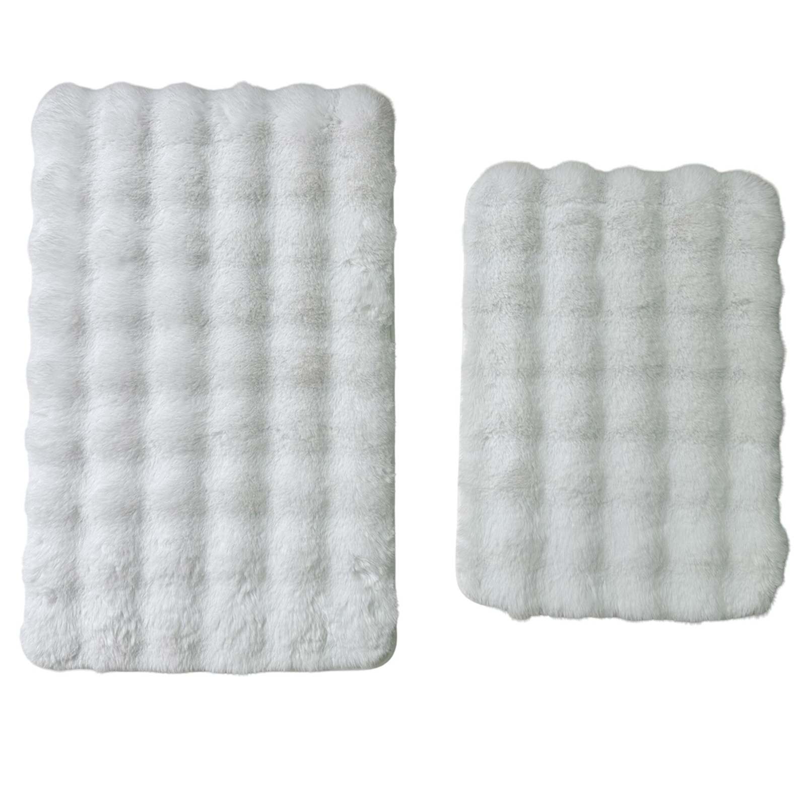 2-Piece White Bubble Faux Fur Rug Set