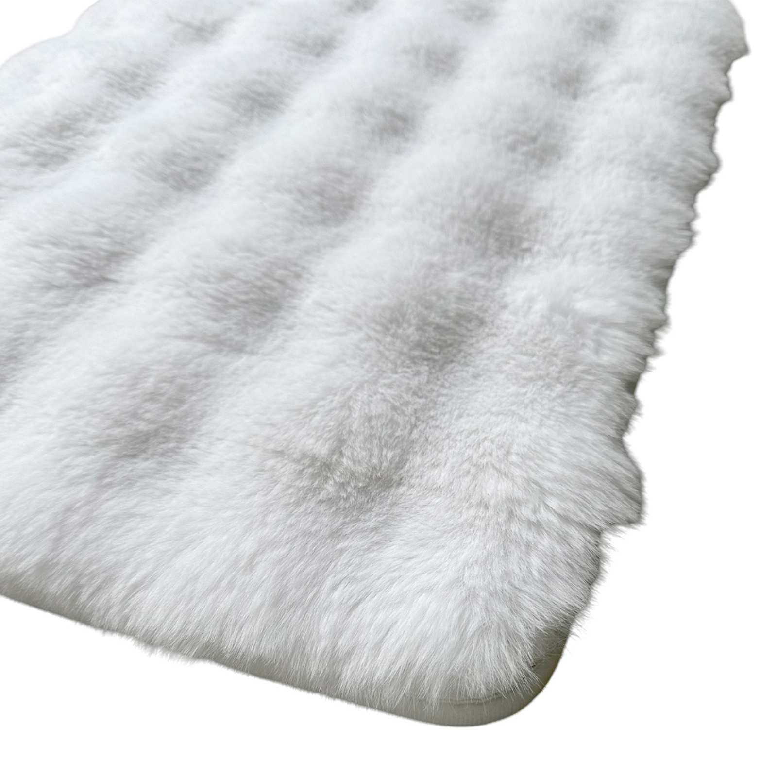 2-Piece White Bubble Faux Fur Rug Set