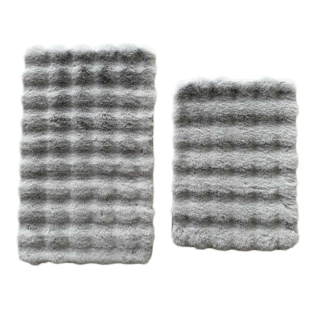 2-Piece Grey Bubble Faux Fur Rug Set
