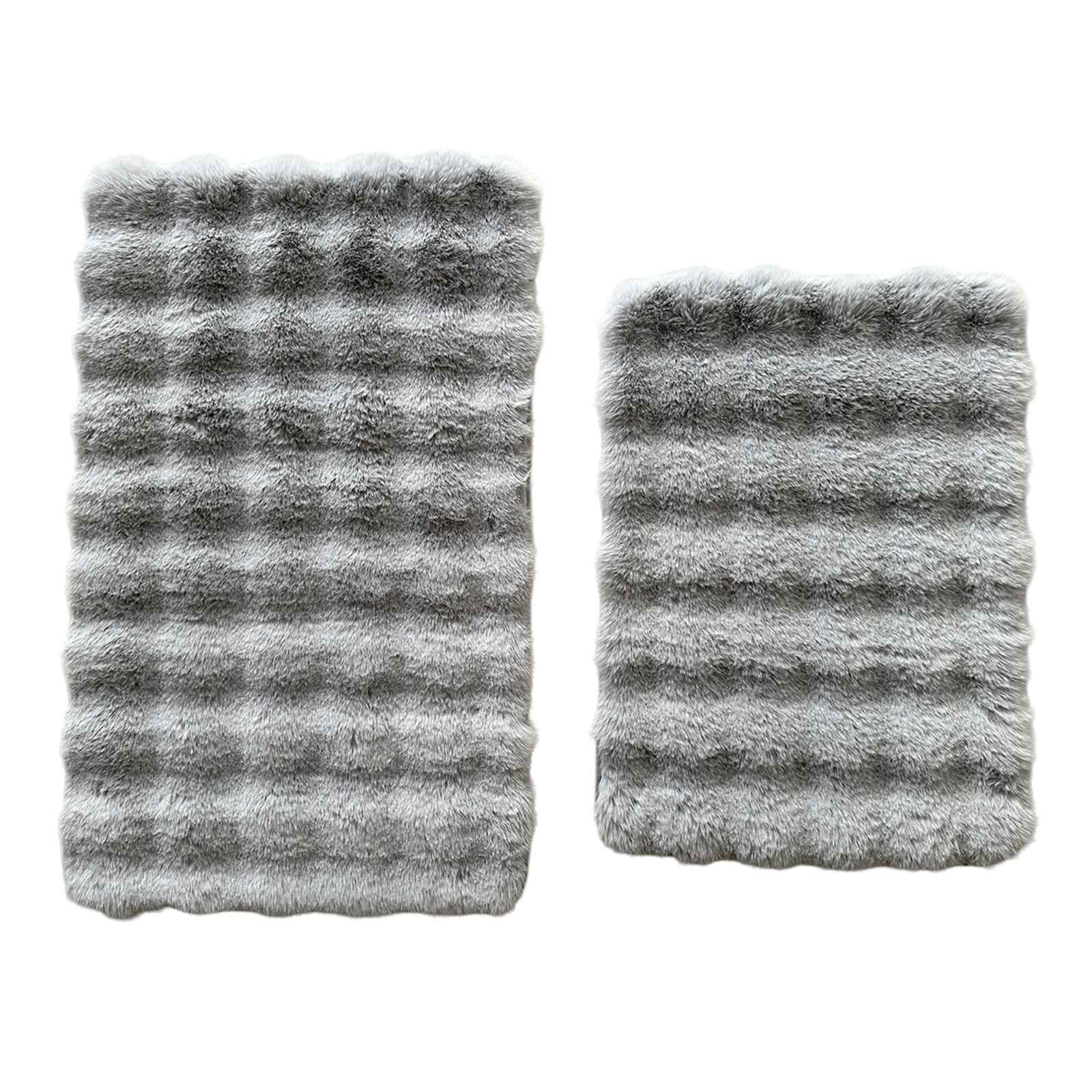 2-Piece Grey Bubble Faux Fur Rug Set