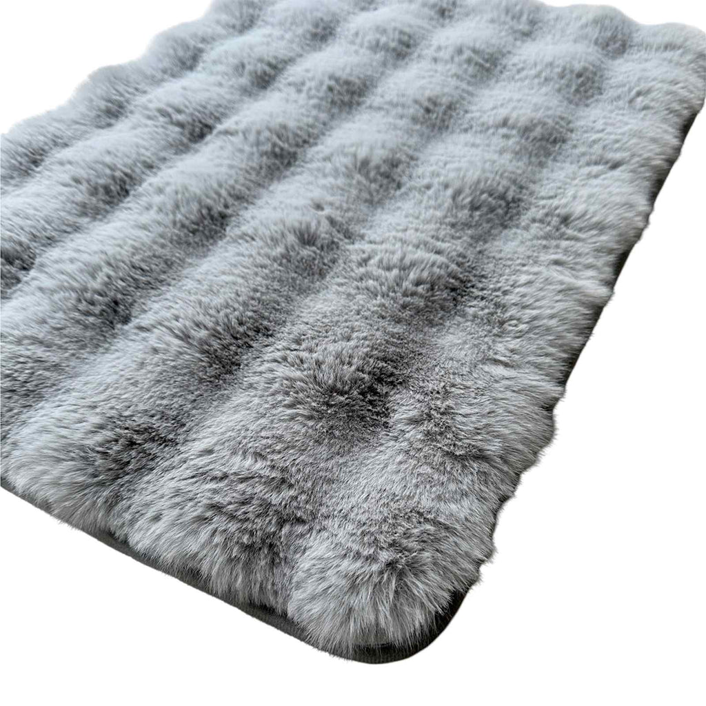 2-Piece Grey Bubble Faux Fur Rug Set