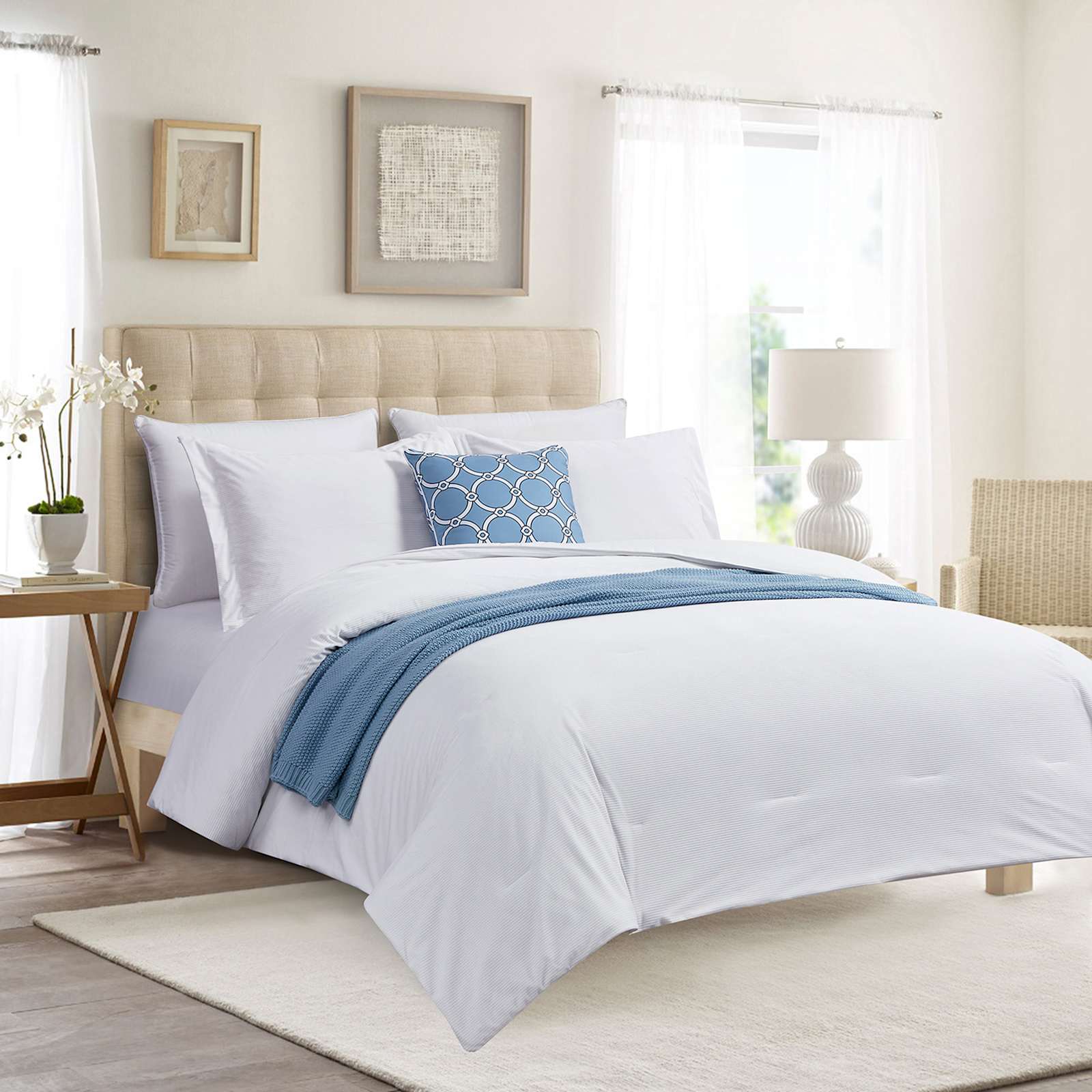 5-Piece White Ribbed Velvet Comforter Set, King