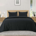 3-Piece Black Waffle Quilt Set, Full/Queen