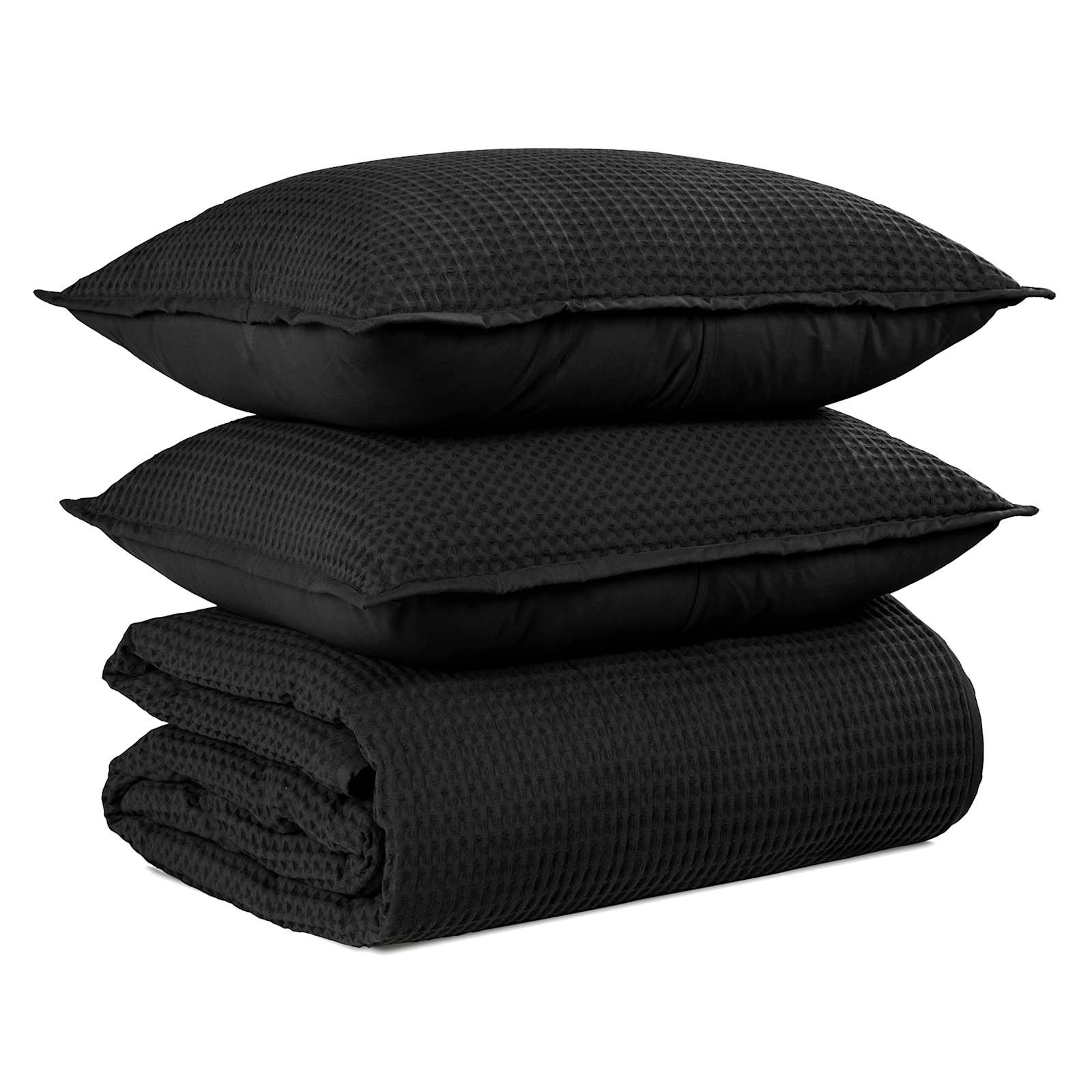 3-Piece Black Waffle Quilt Set, Full/Queen