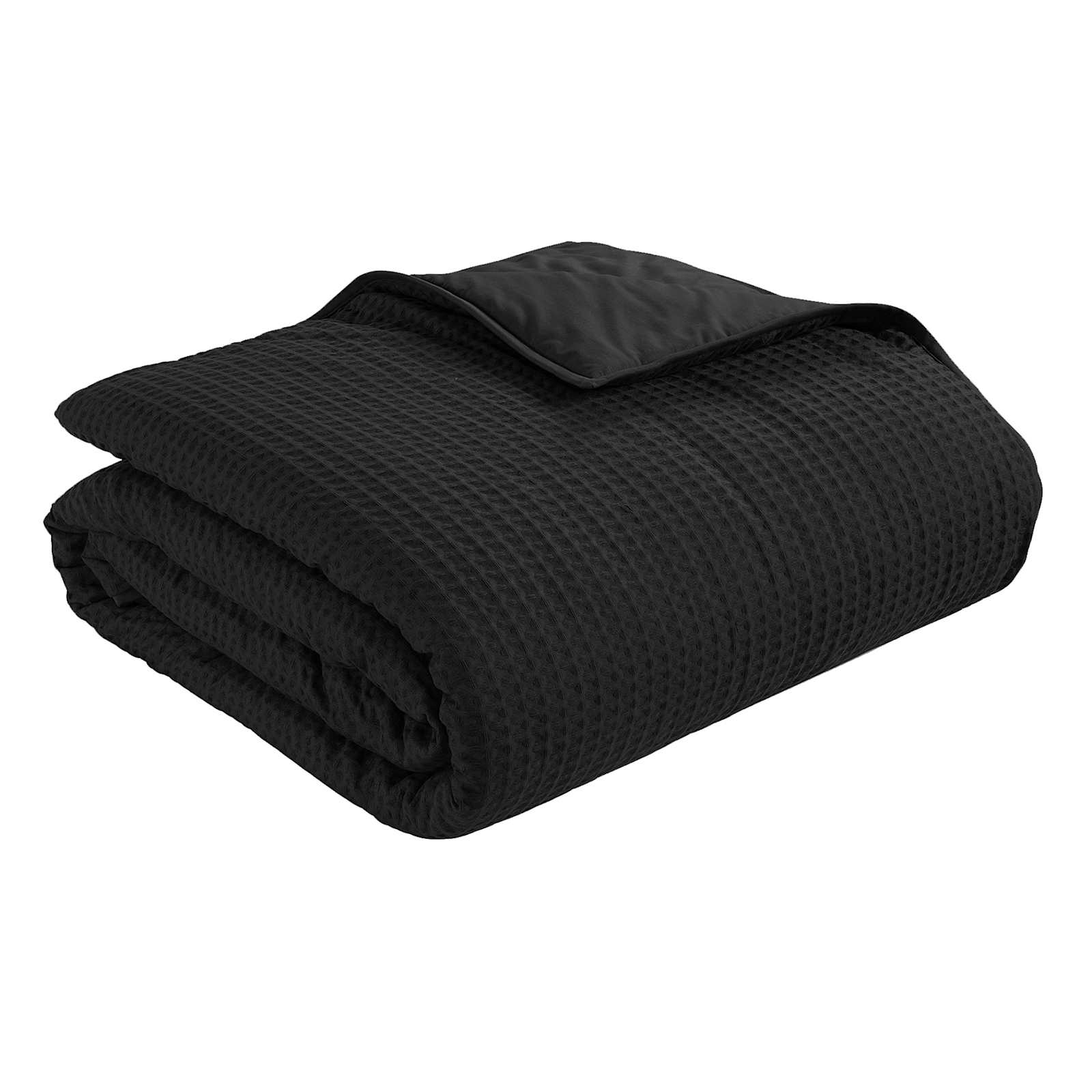 3-Piece Black Waffle Quilt Set, Full/Queen