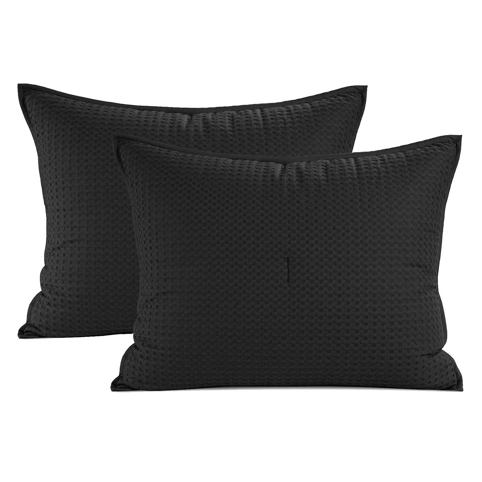 3-Piece Black Waffle Quilt Set, Full/Queen