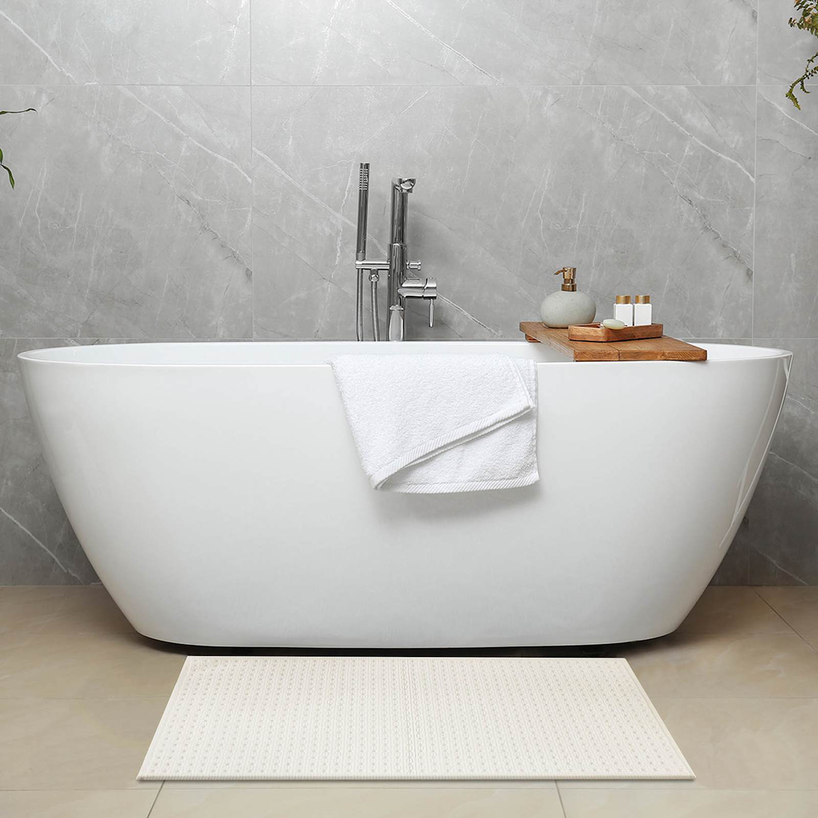 Ivory Waffle Antimicrobial Cotton Bath Rug, 20x30