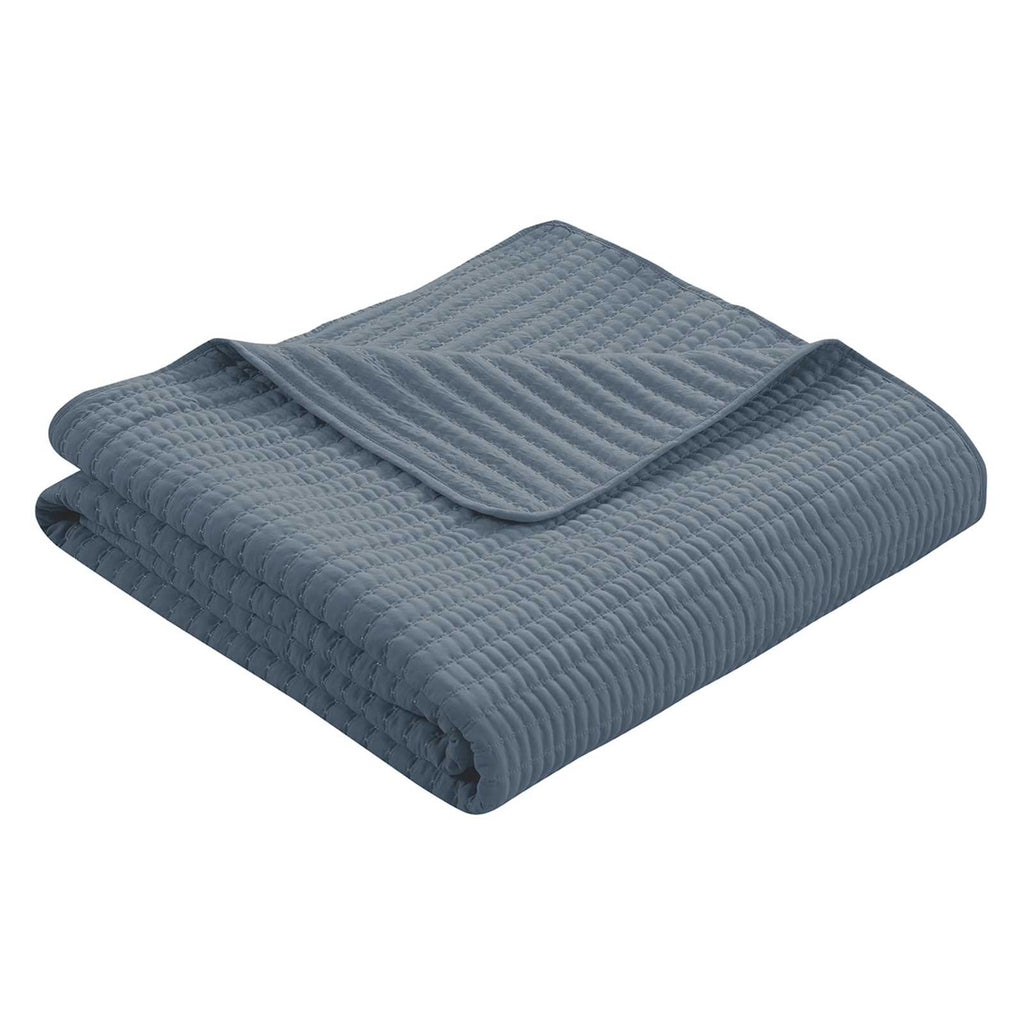 3-Piece Dark Blue Washed Microfiber Quilt Set, King