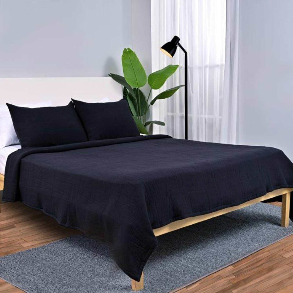 3-Piece Black Geometric Engineered Jersey Matelasse Coverlet Set, King