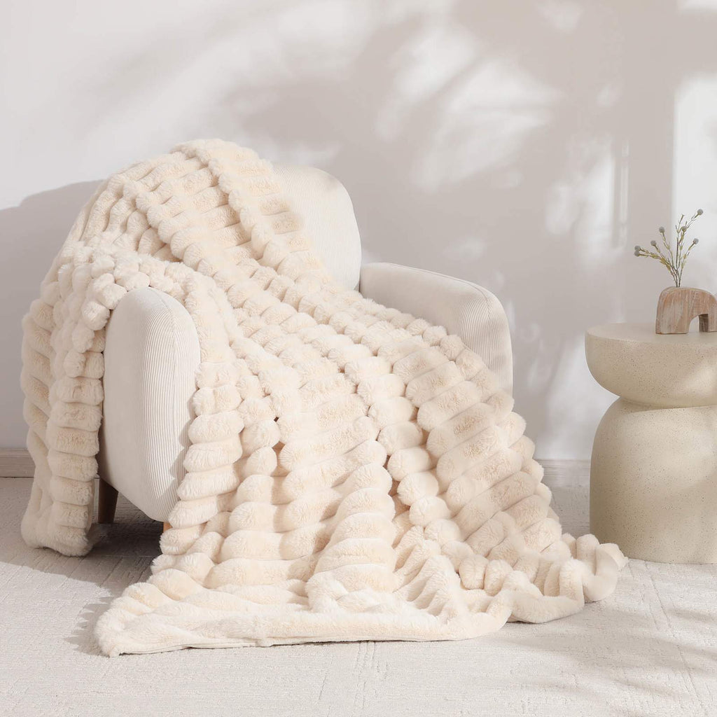 Neutral Channel Faux Fur Oversized Throw Blanket, 60x80