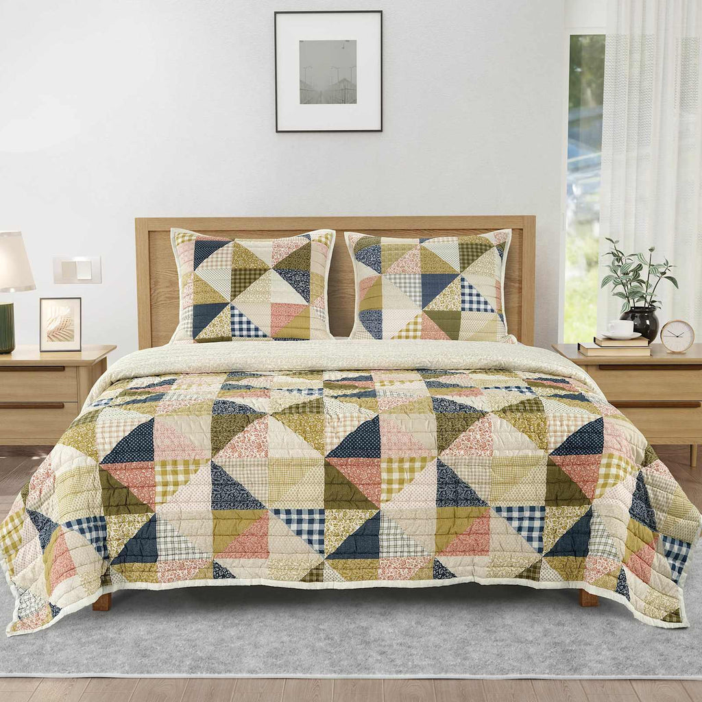 3-Piece Washed Patchwork Quilt Set, King