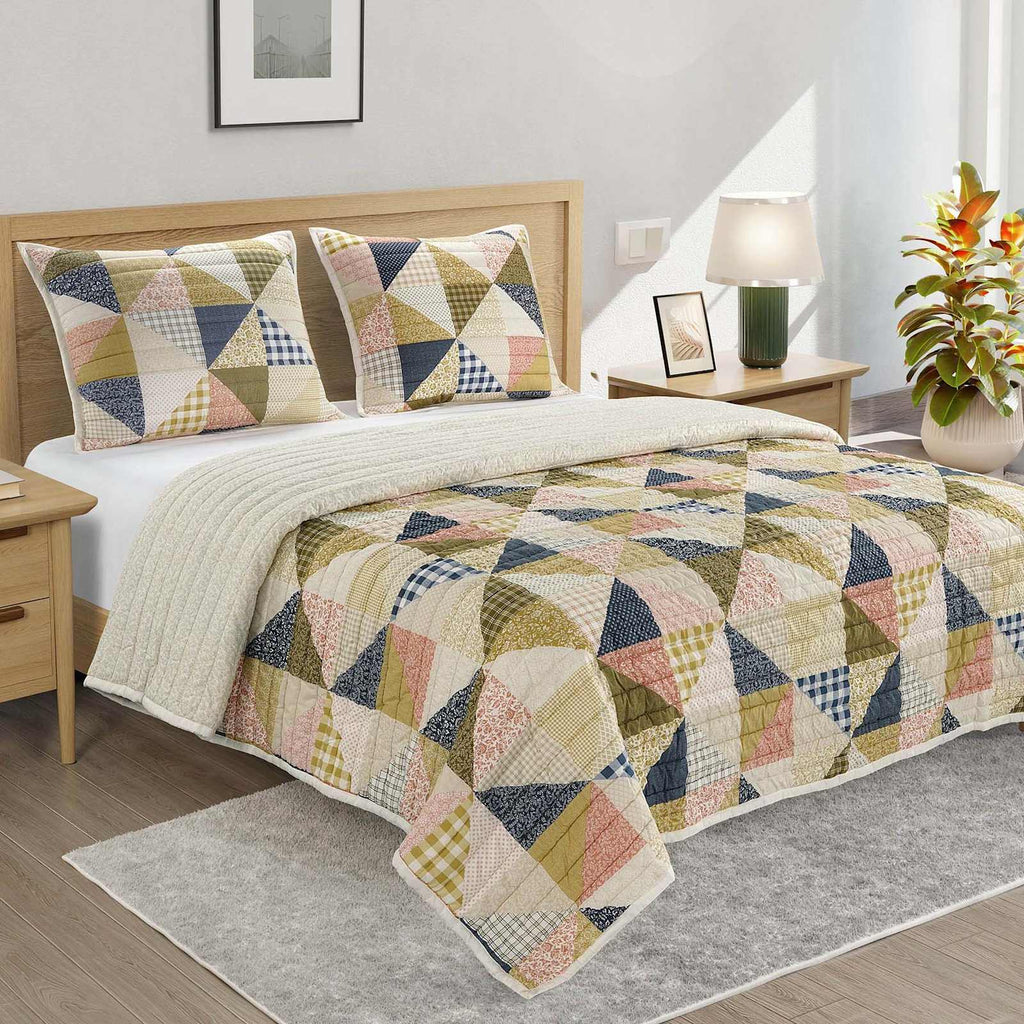 3-Piece Washed Patchwork Quilt Set, King