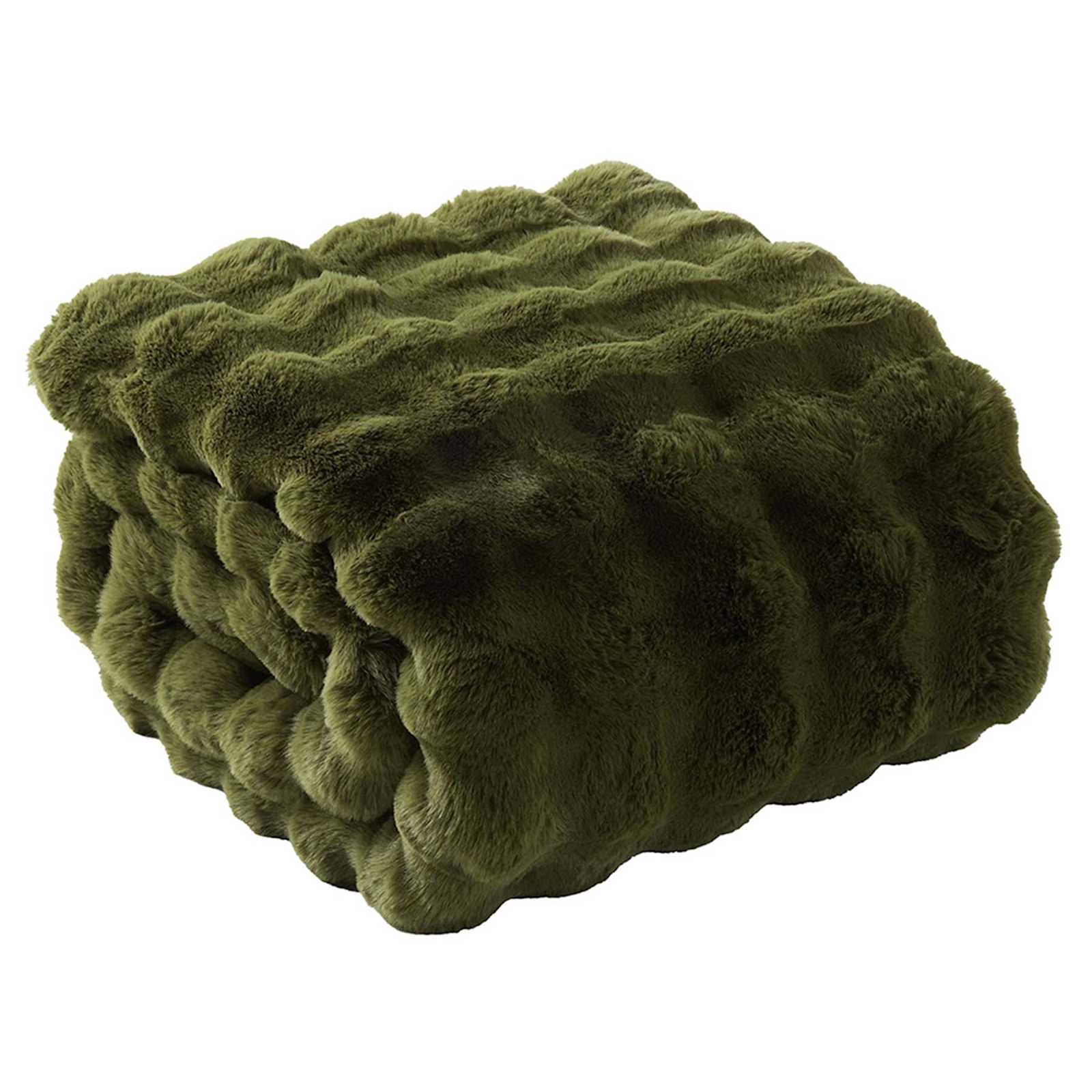 Olive Green Bubble Faux Fur Throw Blanket, 60x80