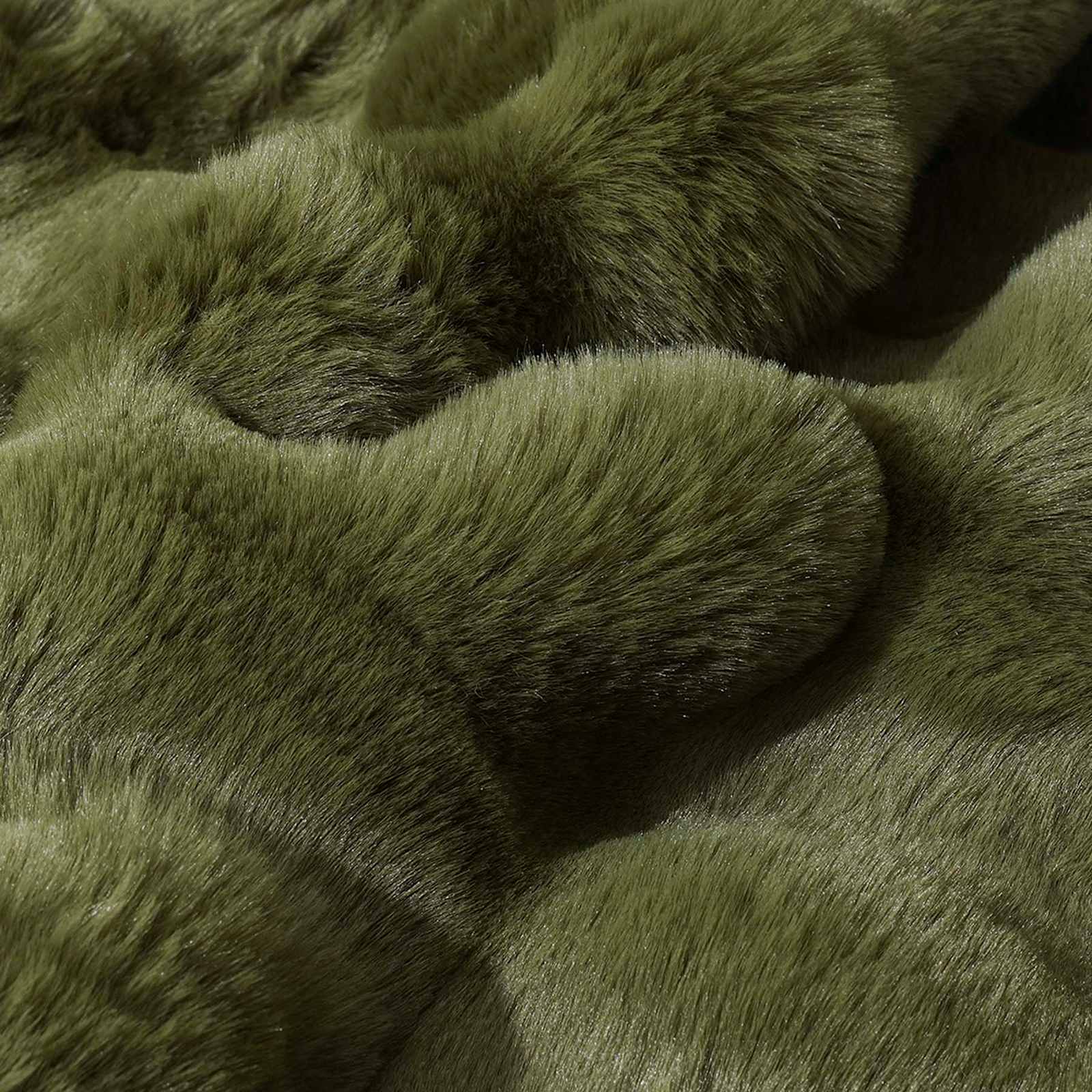 Olive Green Bubble Faux Fur Throw Blanket, 60x80