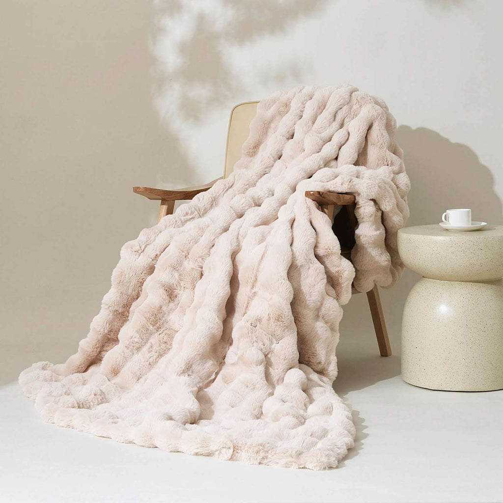 Neutral Bubble Faux Fur Throw Blanket, 60x80