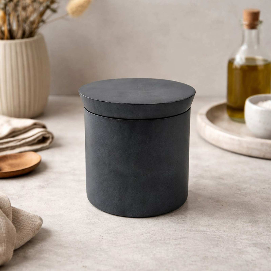 Grey Soapstone Marble Canister with Lid