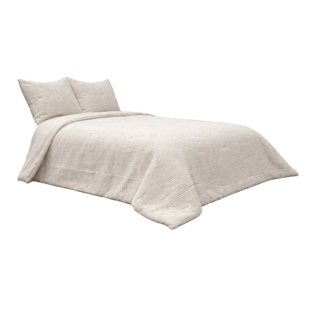 3-Piece Tan Textured Cotton Jacquard Comforter Set, King