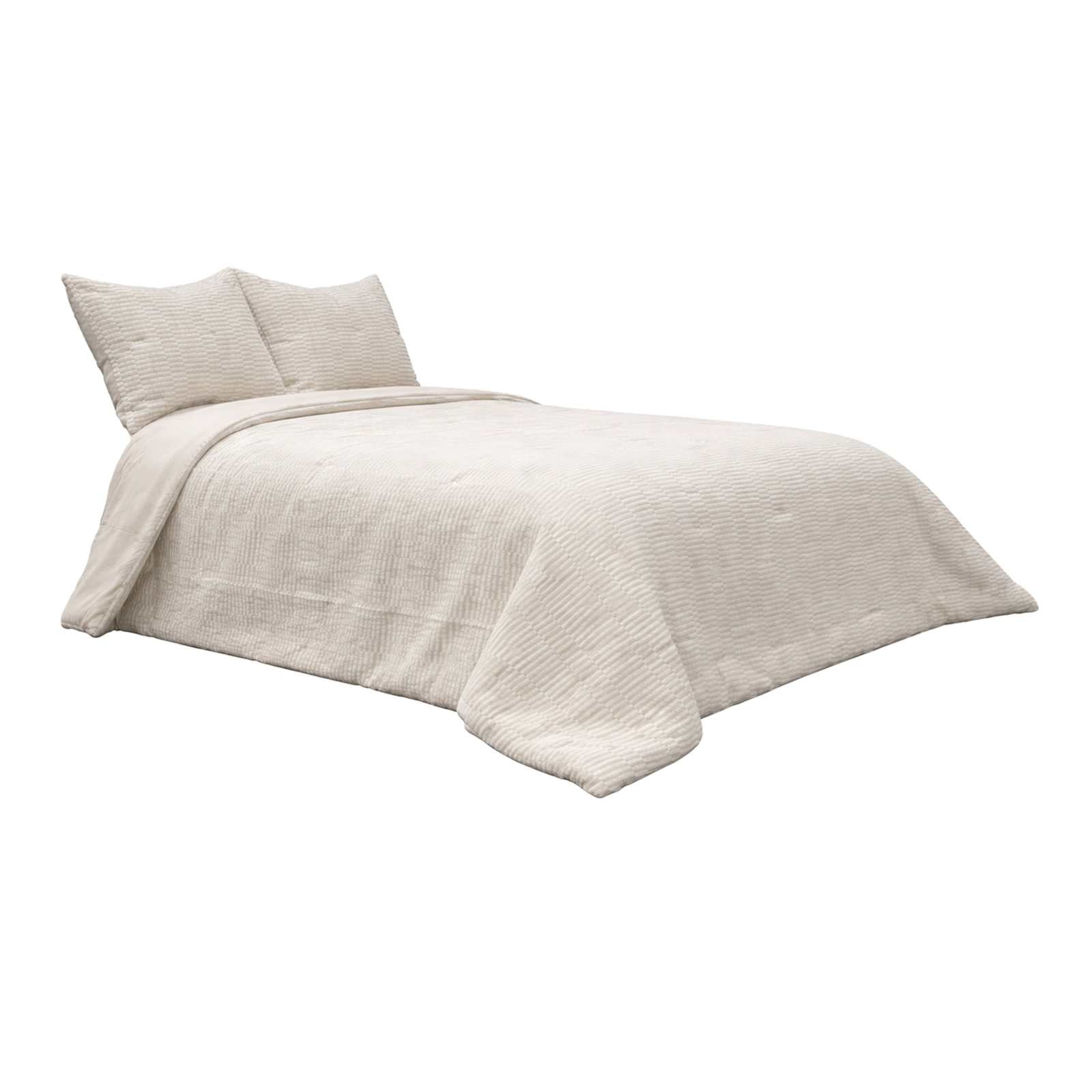 3-Piece Tan Textured Cotton Jacquard Comforter Set, King