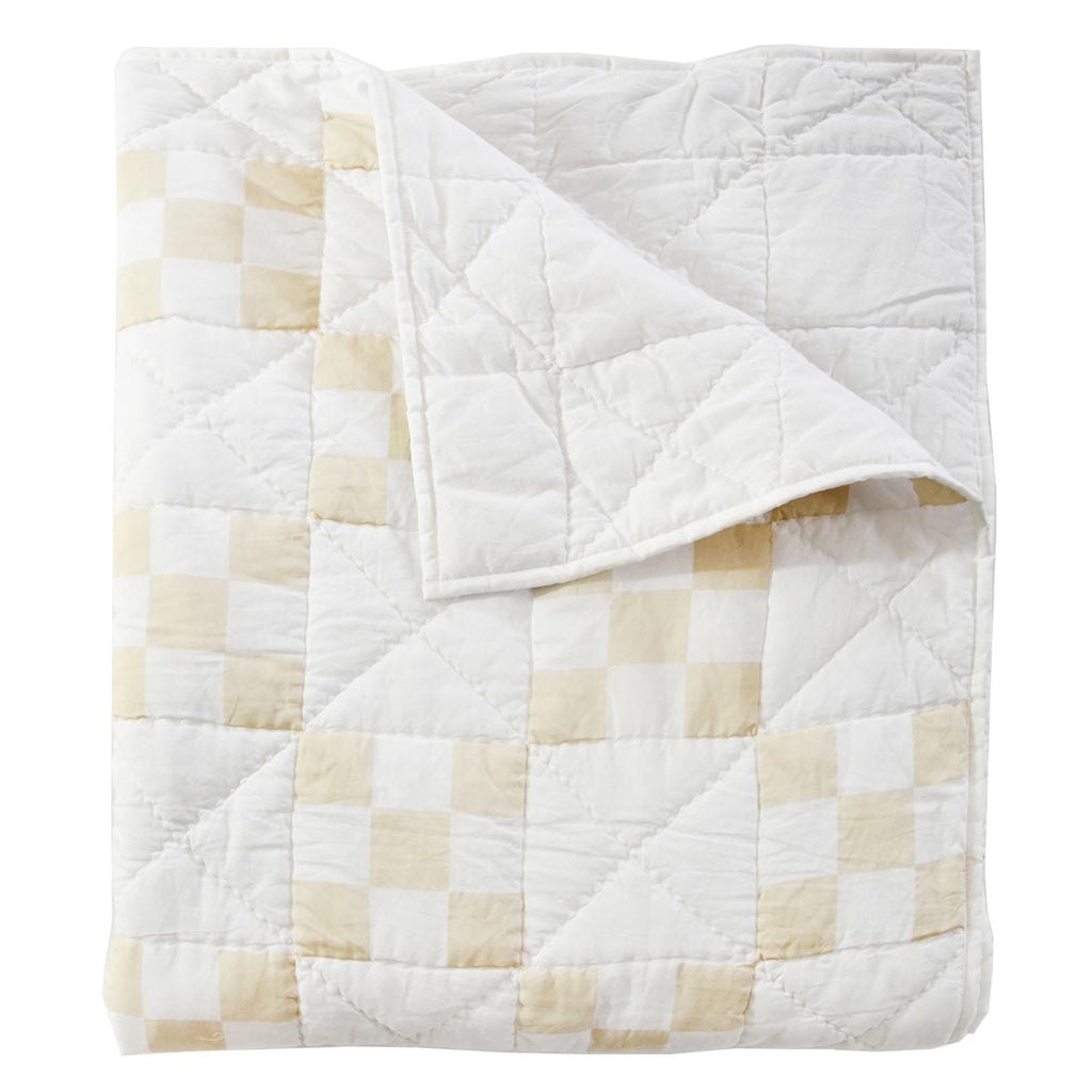 3-Piece Beige Printed Patchwork Voile Quilt Set, Full/Queen