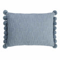 Blue Slub Throw Pillow with Pom-Poms, 14x20