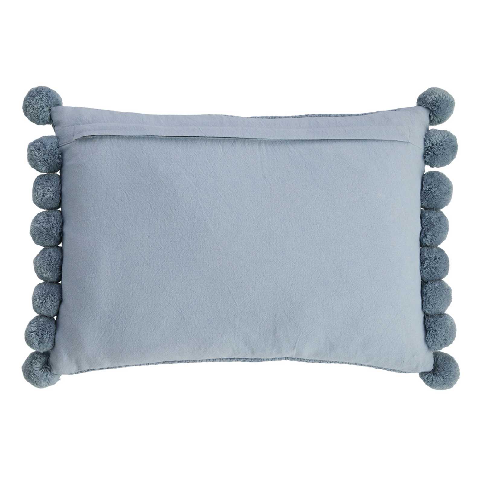 Blue Slub Throw Pillow with Pom-Poms, 14x20