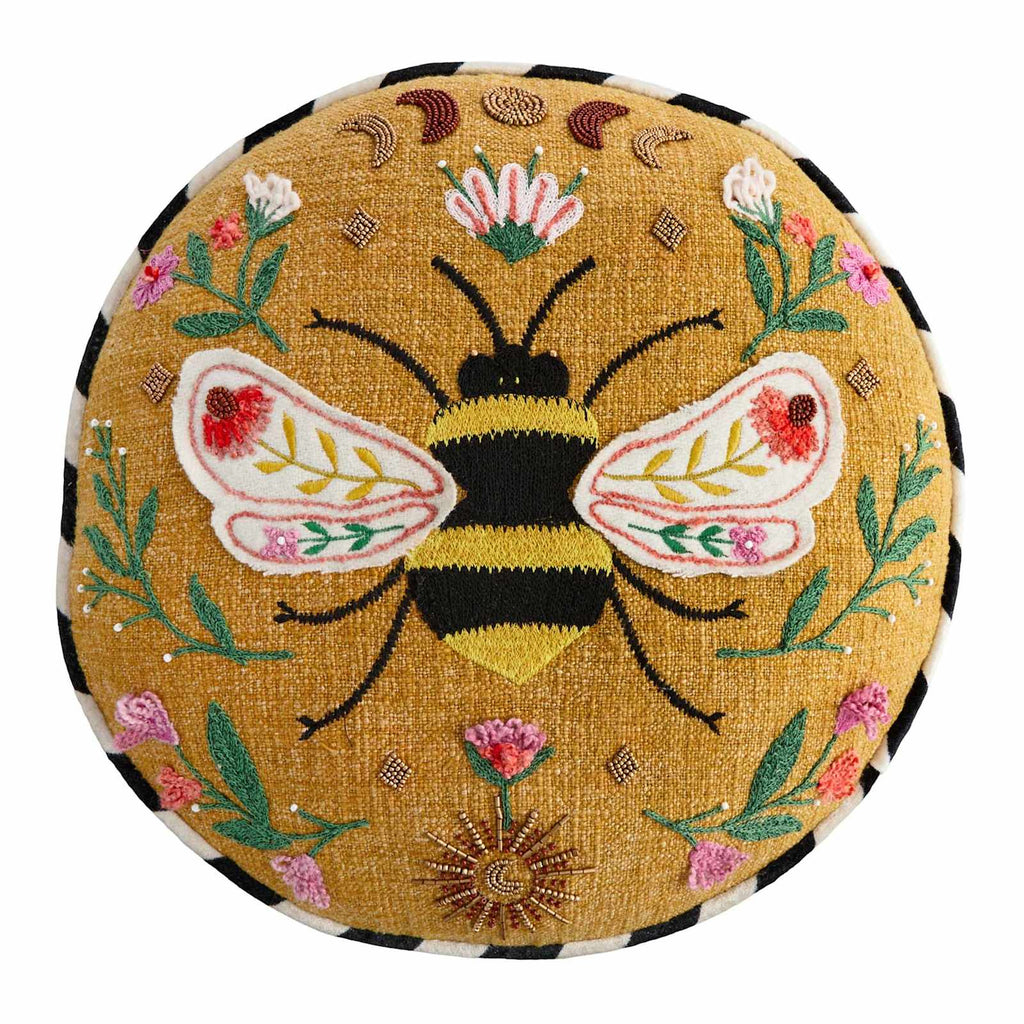 Yellow Bee Applique Textured & Embroidered Throw Pillow, 16"