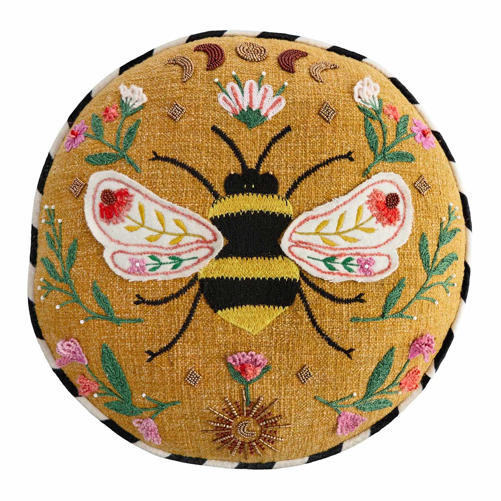 Yellow Bee Applique Textured & Embroidered Throw Pillow, 16"