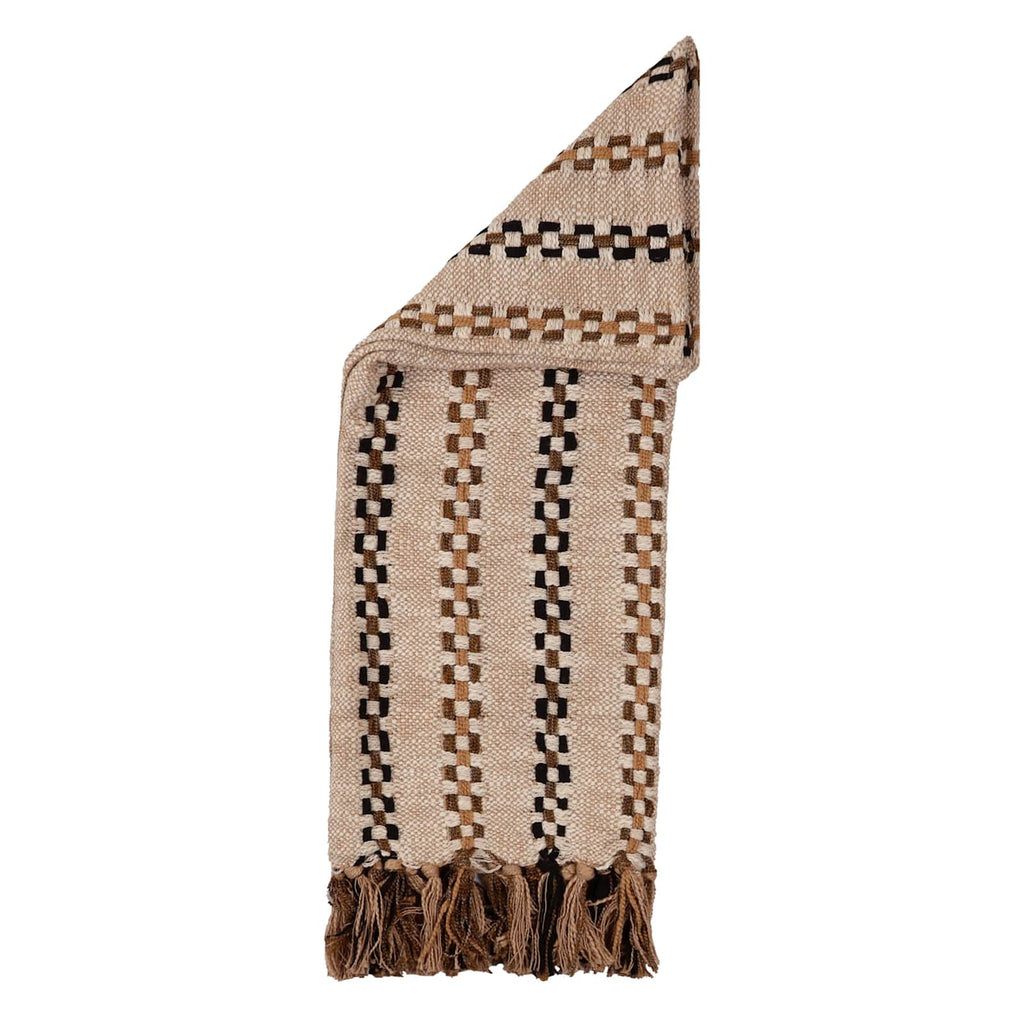 Neutral Textured Woven Throw Blanket with Fringe, 50x60