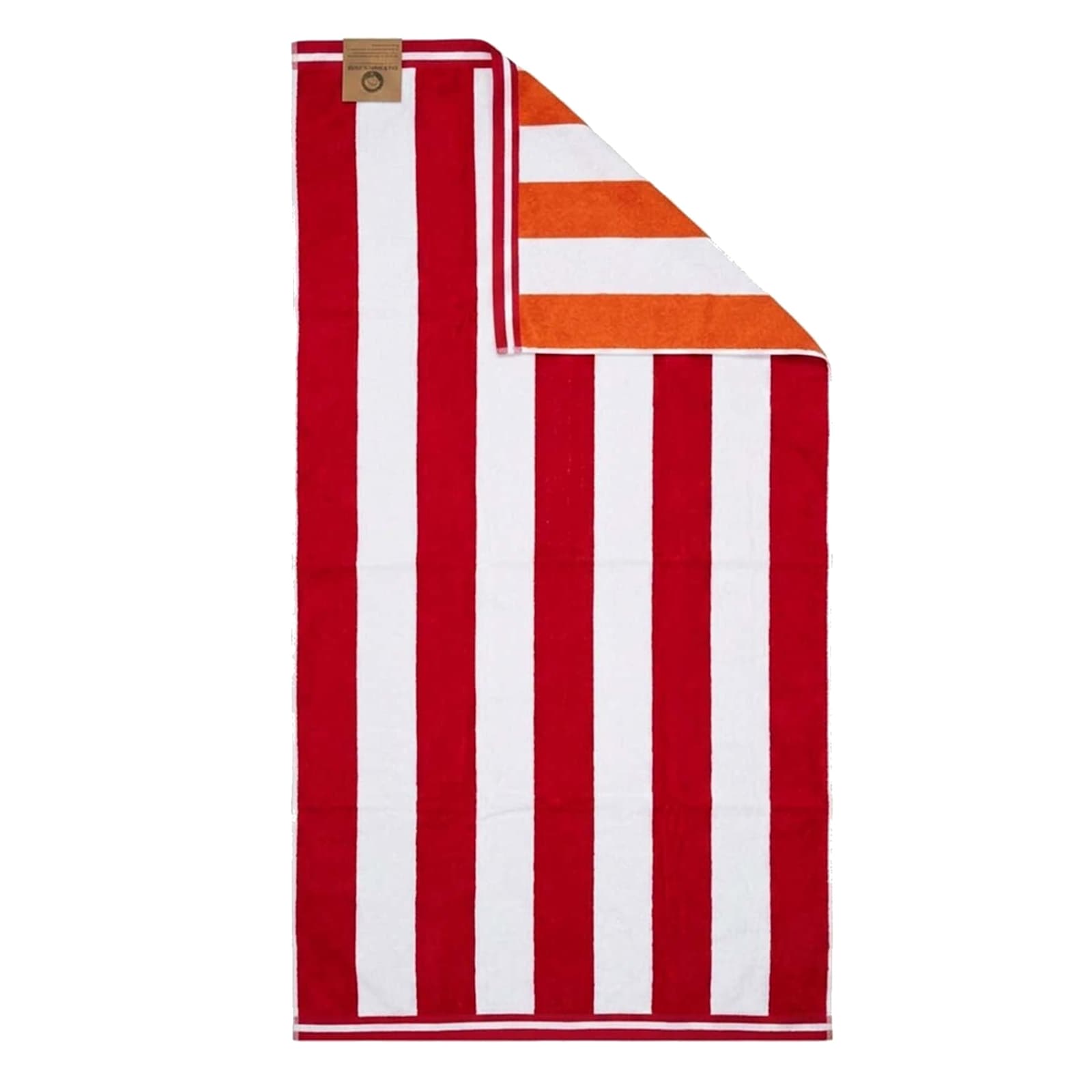 Red & Orange Striped Reversible Velour Beach Towel, 34x64