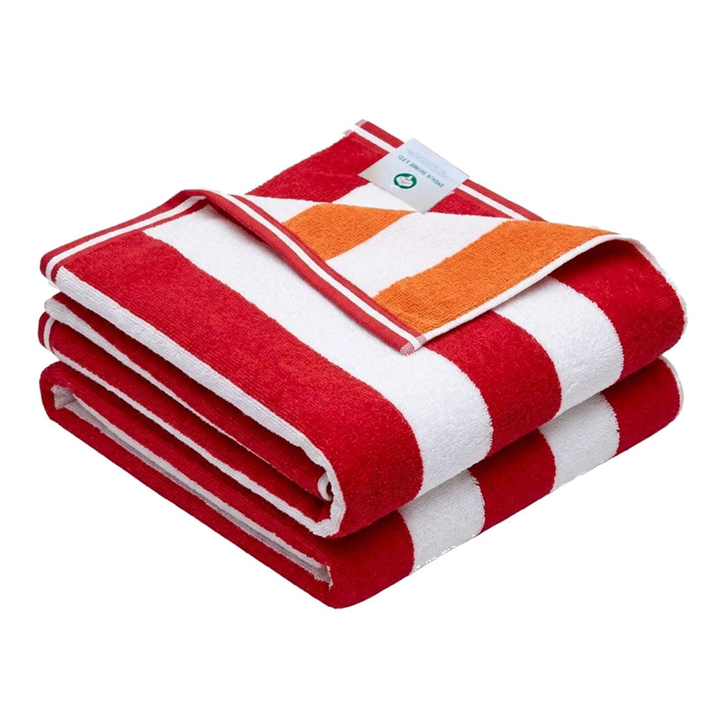 Red & Orange Striped Reversible Velour Beach Towel, 34x64