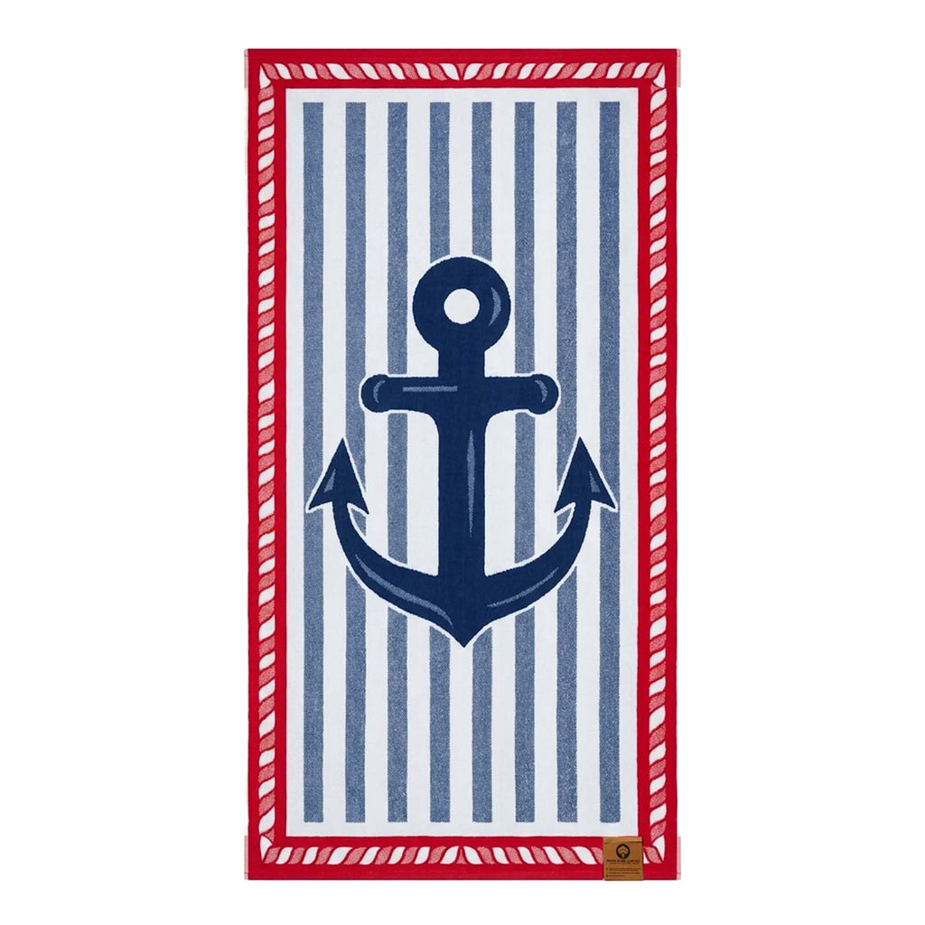 Blue & Red Anchor Velour Beach Towel, 34x64