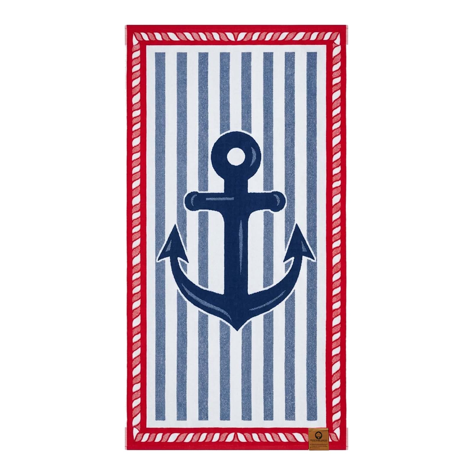 Blue & Red Anchor Velour Beach Towel, 34x64