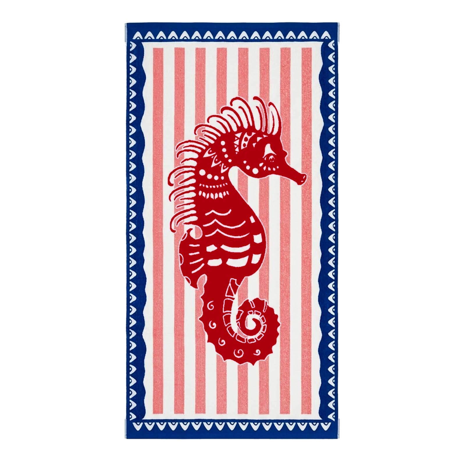 Red & Blue Sea Horse Velour Beach Towel, 34x64