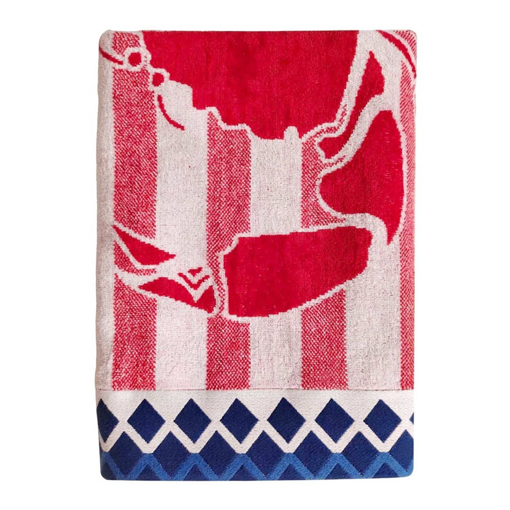 Red & Blue Crab Velour Beach Towel, 34x64