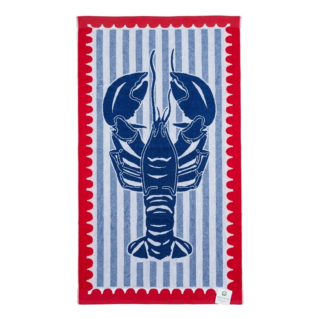 Blue & Red Lobster Velour Beach Towel