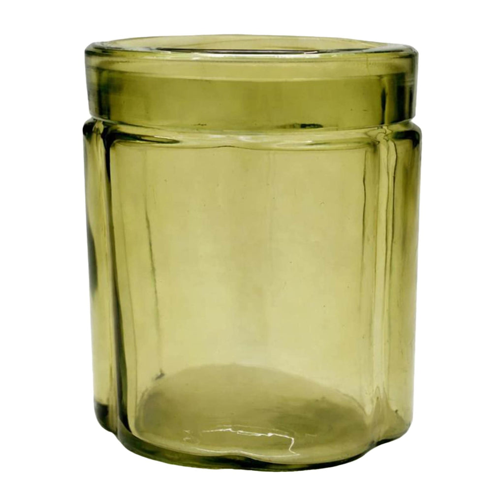 Green Scalloped Glass Cotton Jar with Lid