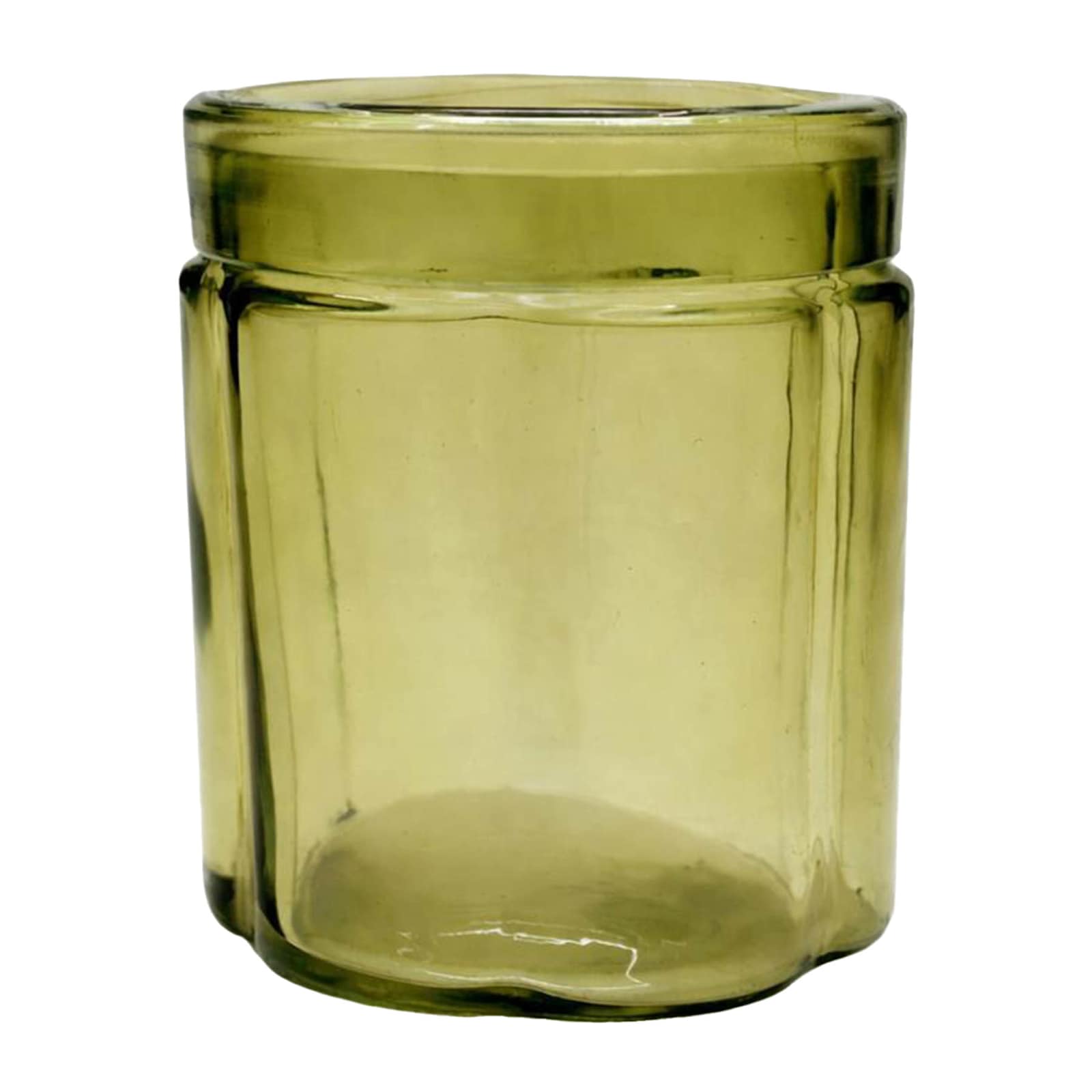 Green Scalloped Glass Cotton Jar with Lid