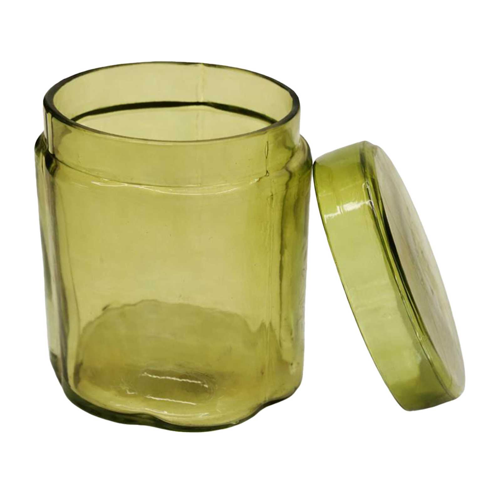 Green Scalloped Glass Cotton Jar with Lid
