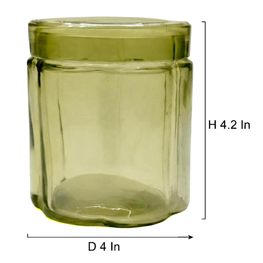 Green Scalloped Glass Cotton Jar with Lid