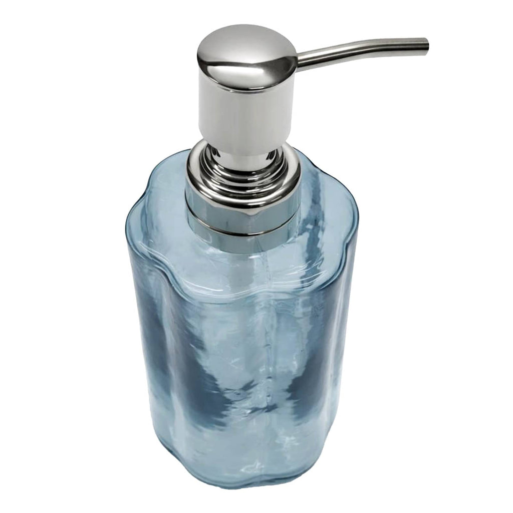 Blue Scalloped Glass Soap Dispenser with Lid