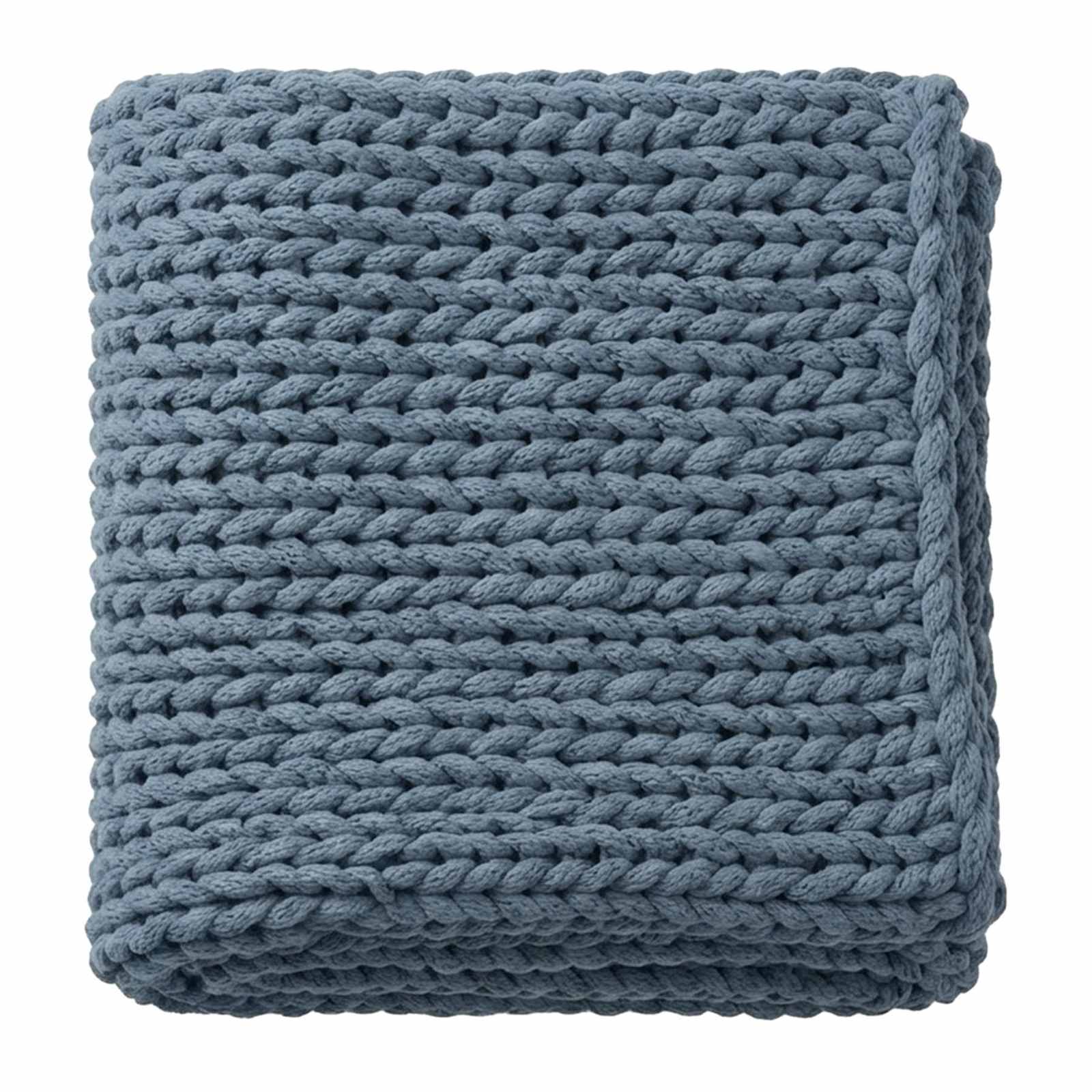 Blue Acrylic Cable Knit Throw Blanket, 50x60