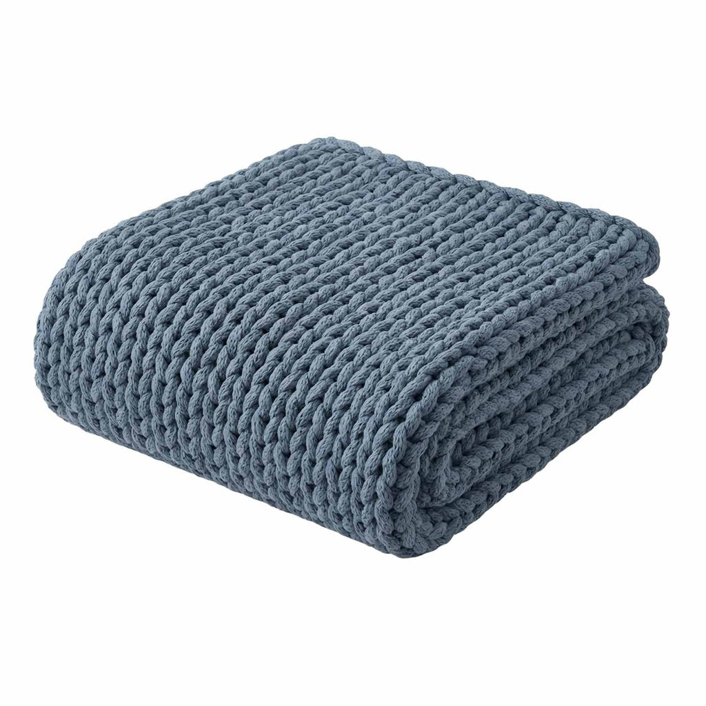 Blue Acrylic Cable Knit Throw Blanket, 50x60