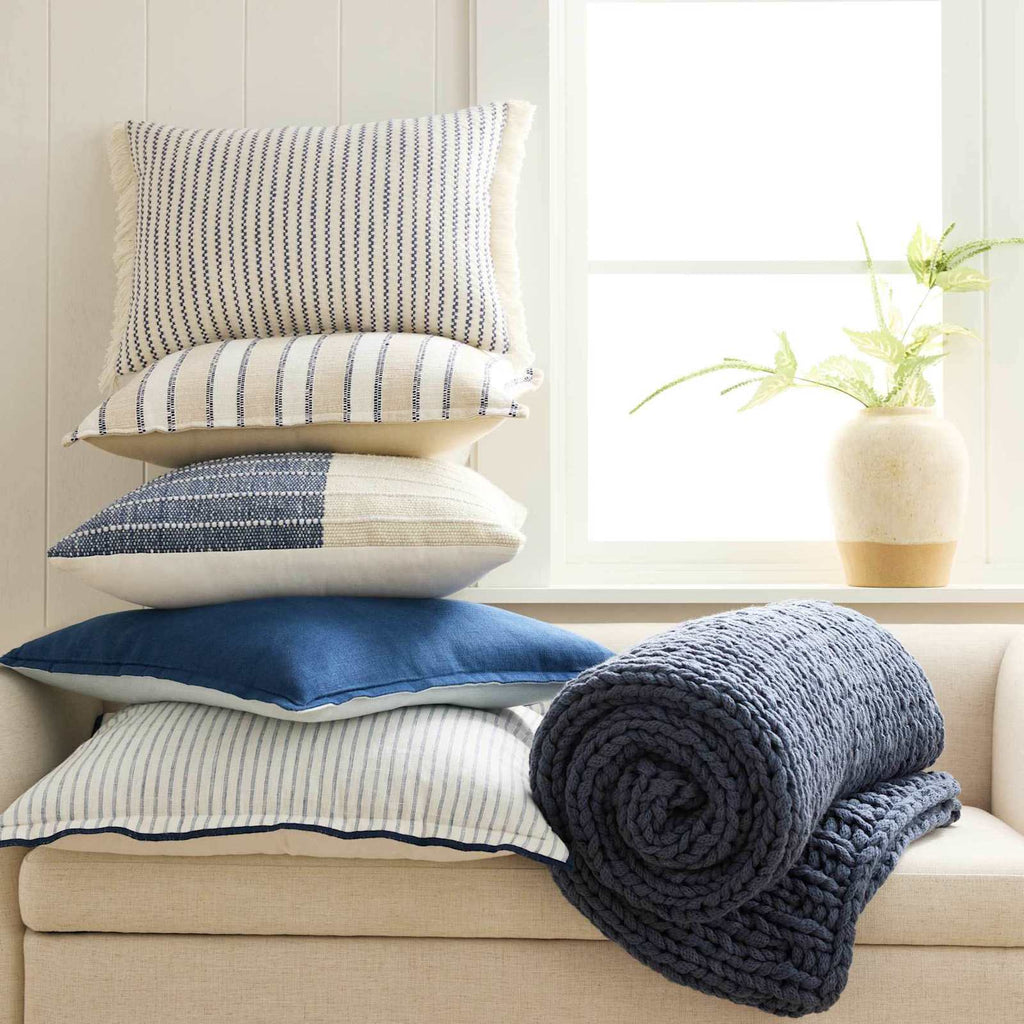Blue Acrylic Cable Knit Throw Blanket, 50x60
